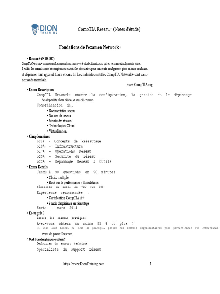 Notes d'étude pour CompTIA Network+ | PDF | Suite des protocoles ...