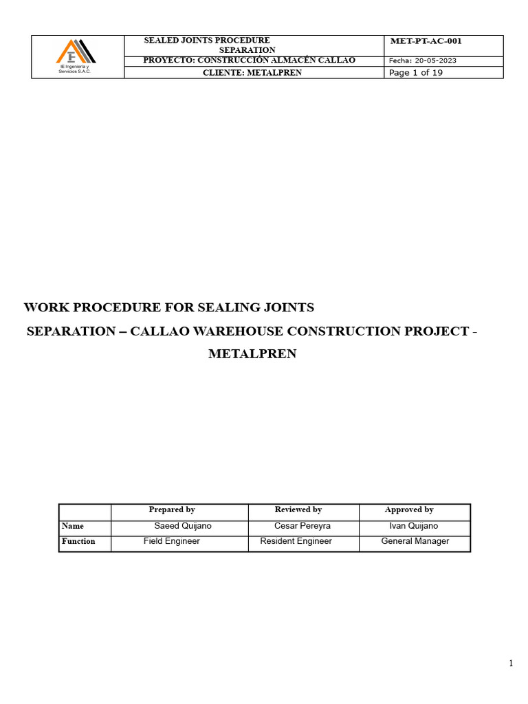 Work Procedure - Sealing of Joints | PDF | Specification (Technical ...