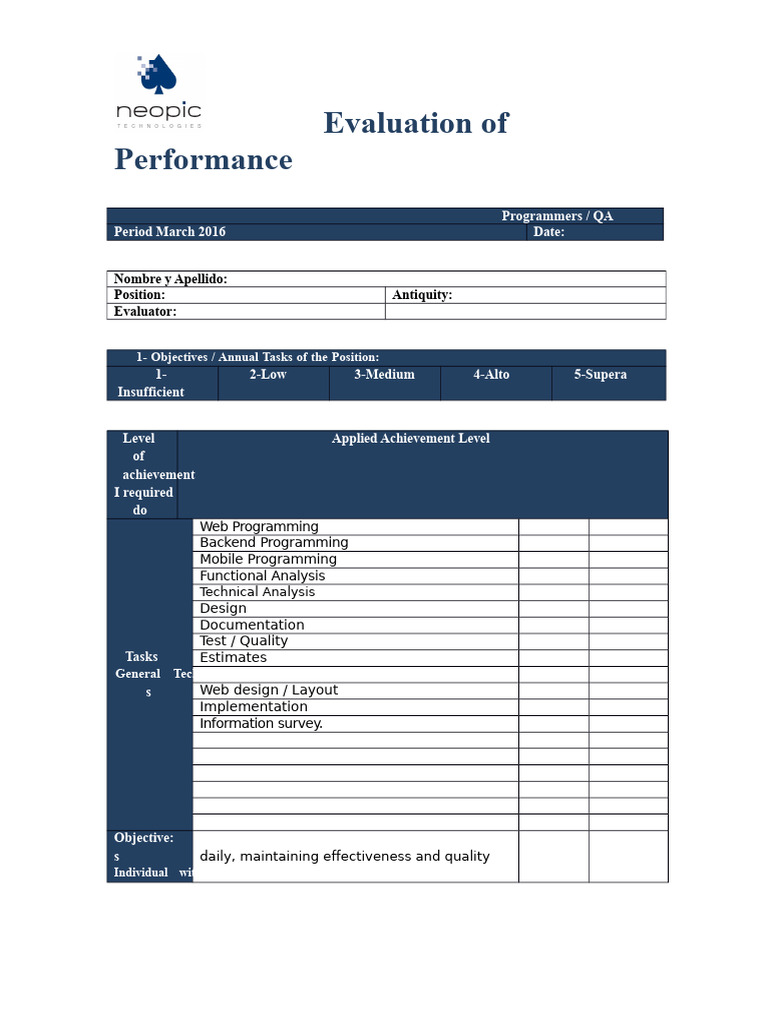 Programmer Performance Evaluation Guide | PDF | Performance Appraisal ...