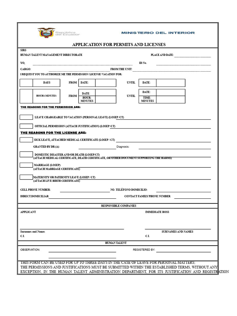 Permit and License Application Form | PDF