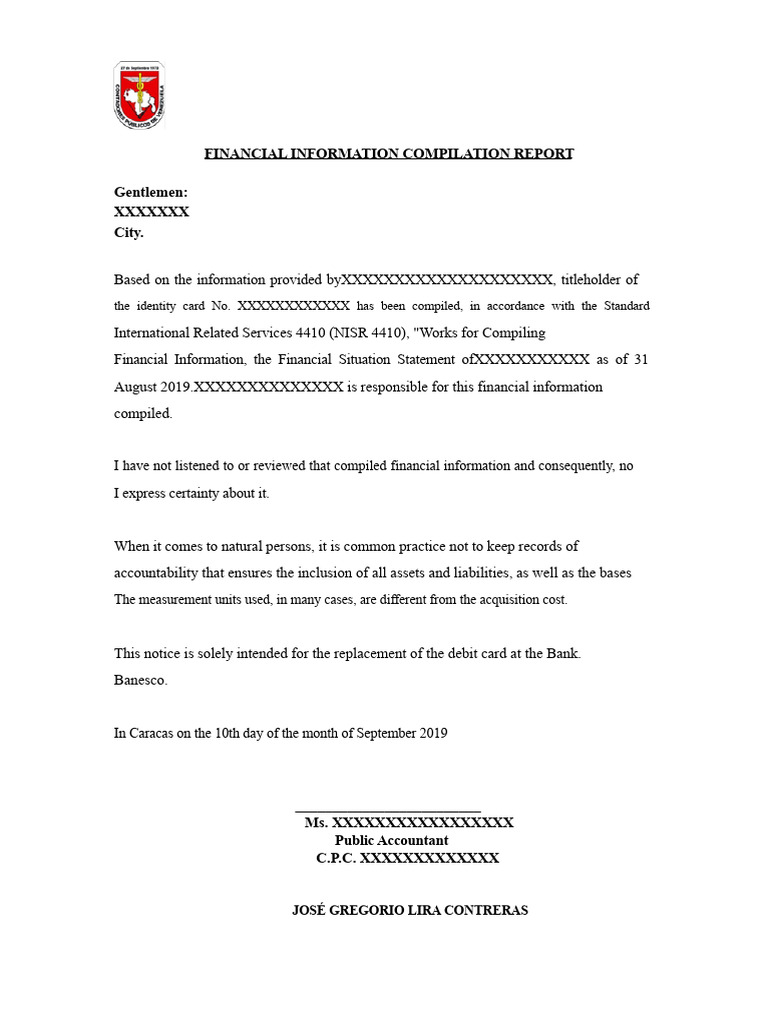 Financial Information Compilation Report | PDF | Debits And Credits ...