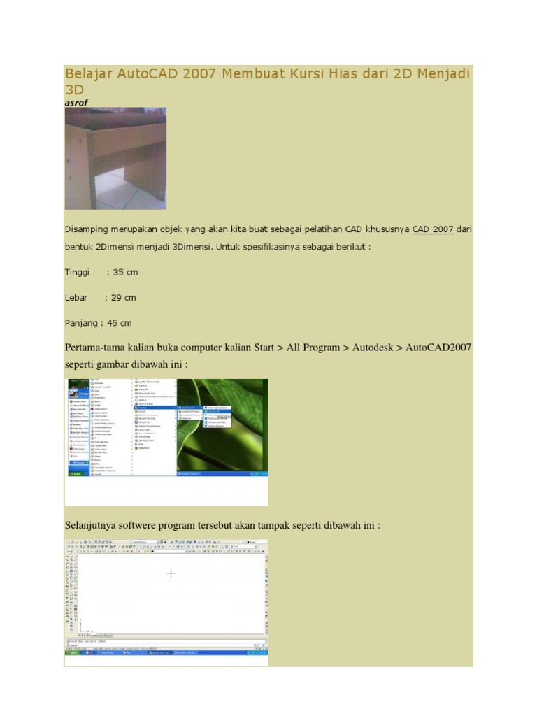 Belajar AutoCAD 2007 Membuat Kursi Hias Dari 2D Menjadi 3D
