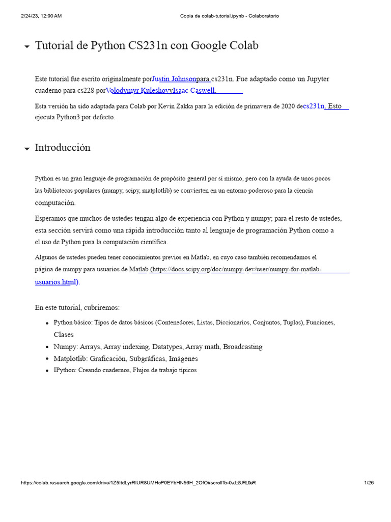 Introducción a Python y Numpy en Colab | PDF | Python (lenguaje de ...