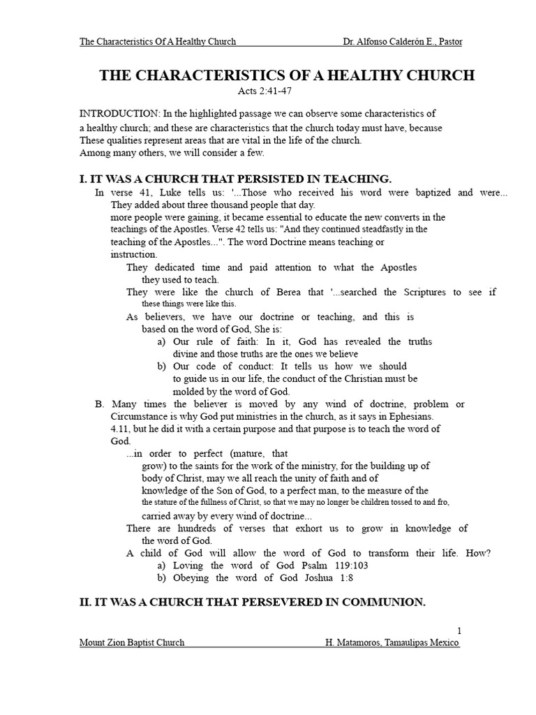 The Characteristics of A Healthy Church | PDF | Jesus | Acts Of The ...
