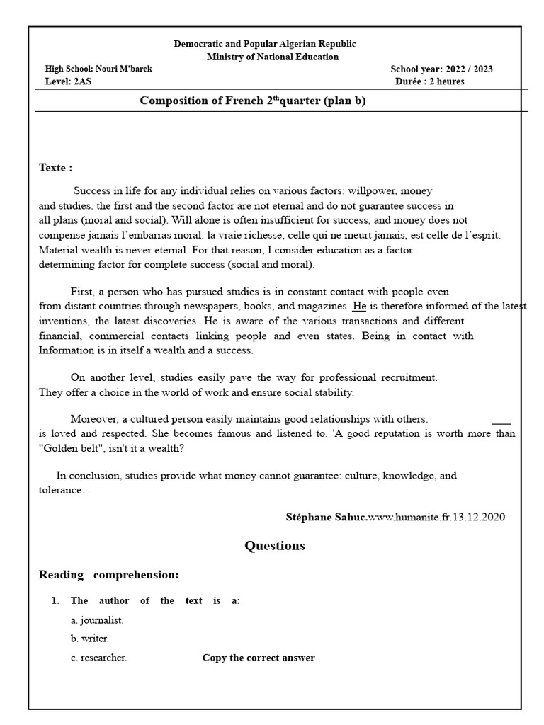 Composition 3.A.S The Studies | PDF