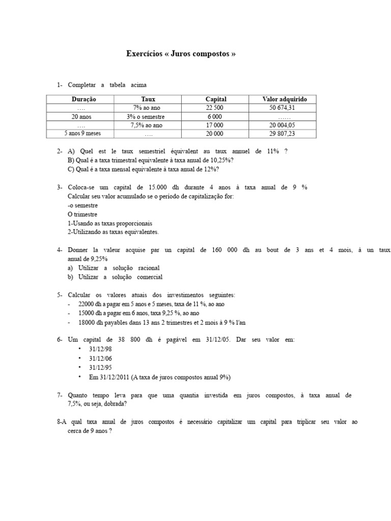 Exercícios Práticos sobre Juros Compostos | PDF | Juros | Economias