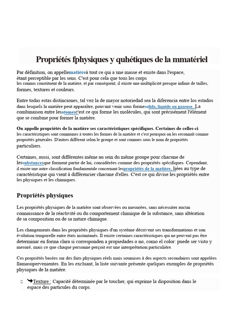 Propriétés physiques et chimiques de la matière | PDF | Chimie | La ...