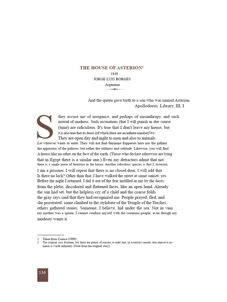 Asterion's Solitude in Borges' Tale | PDF | Minotaur | Theseus