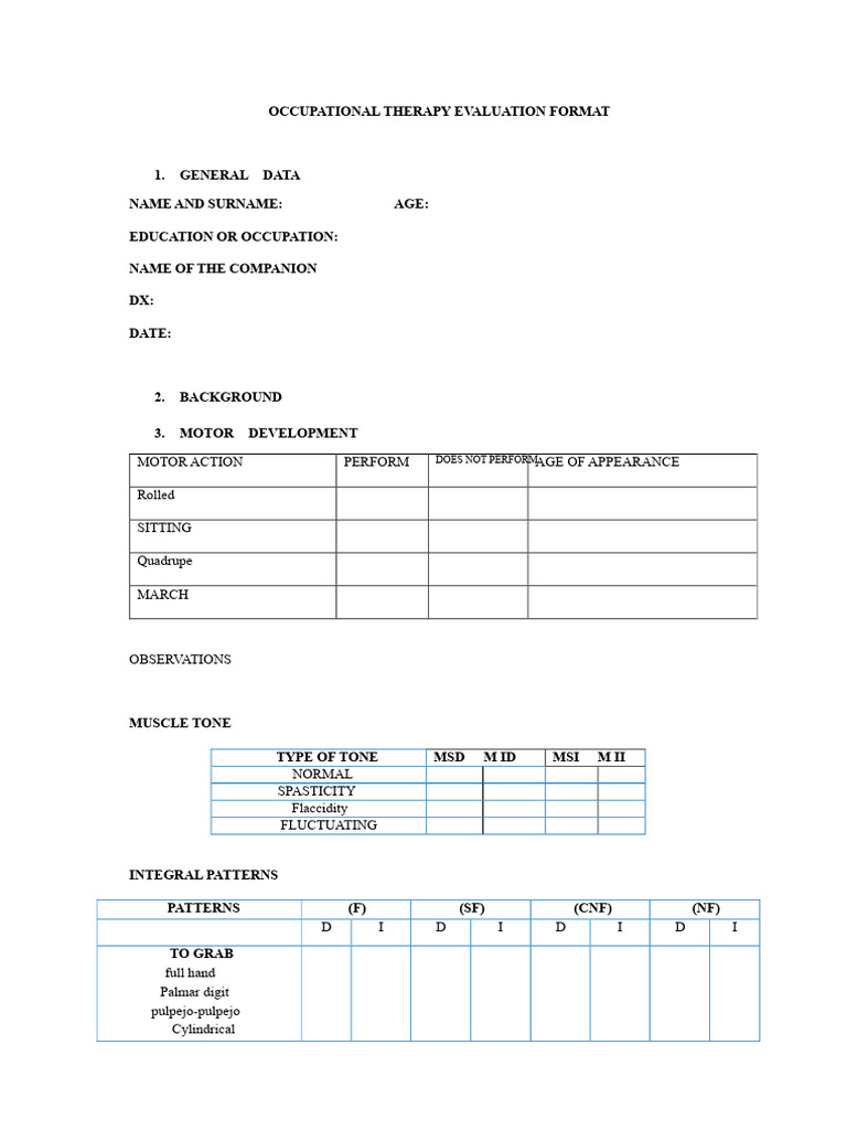 Occupational Therapy Evaluation Format | PDF