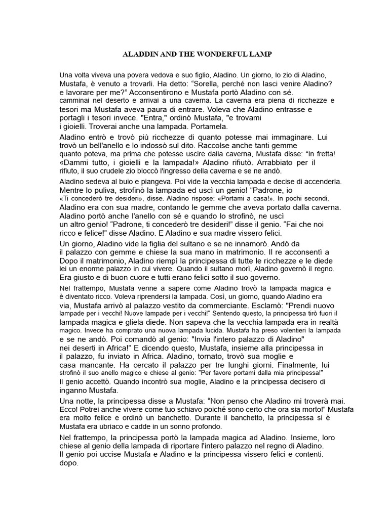 Aladino e La Lampada Meravigliosa | PDF