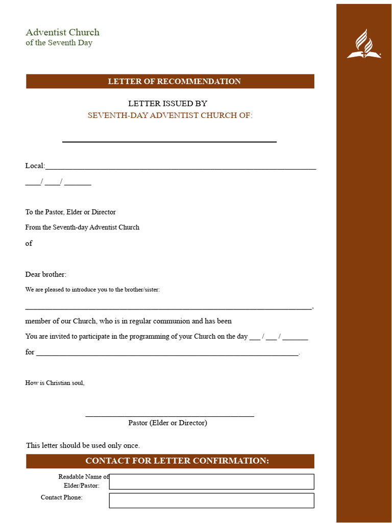 Seventh-day Adventist Recommendation Letter | PDF
