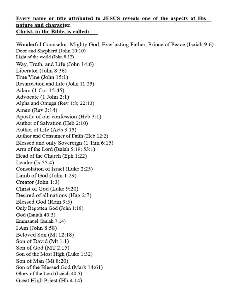 Names of Jesus in Scripture Explained | PDF | Jesus | Gospel Of John