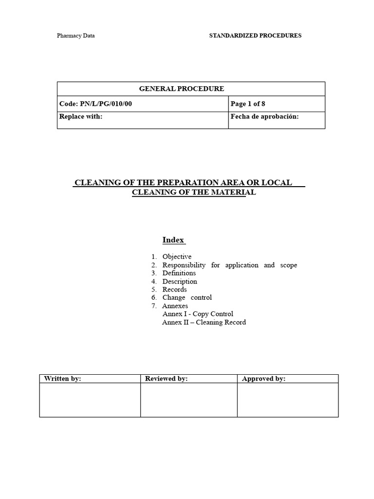 Cleaning of The Preparation Area or Local | PDF | Water