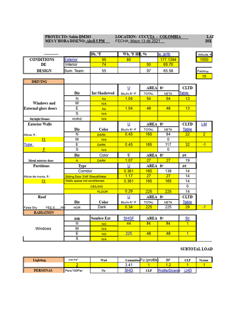Thermal Load Calculation for DM203 | PDF | Building Engineering ...