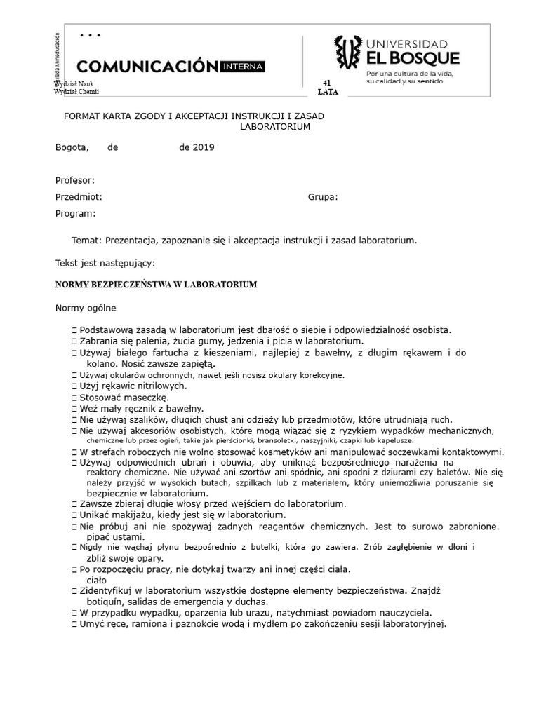 Format Listu Zapoznania I Akceptacji Instrukcji I Zasad Laboratorium | PDF