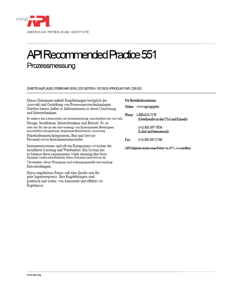 API Recommended Practice 551: Prozessmessung | PDF