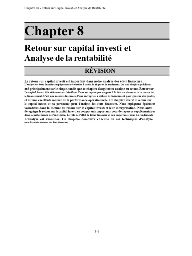 Retour sur Capital Investi et Rentabilité | PDF | Capitaux propres ...