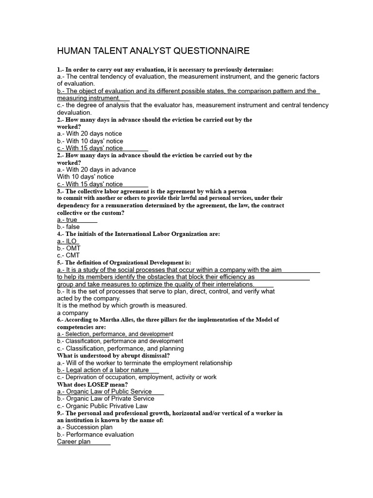 Human Talent Analyst Questionnaire | PDF | Employment | Overtime