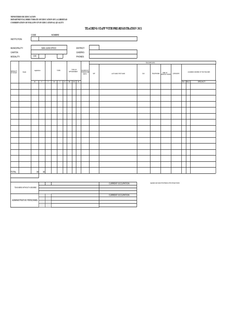 Teaching Staff Model Format 21 | PDF | Microsoft Excel | Computing