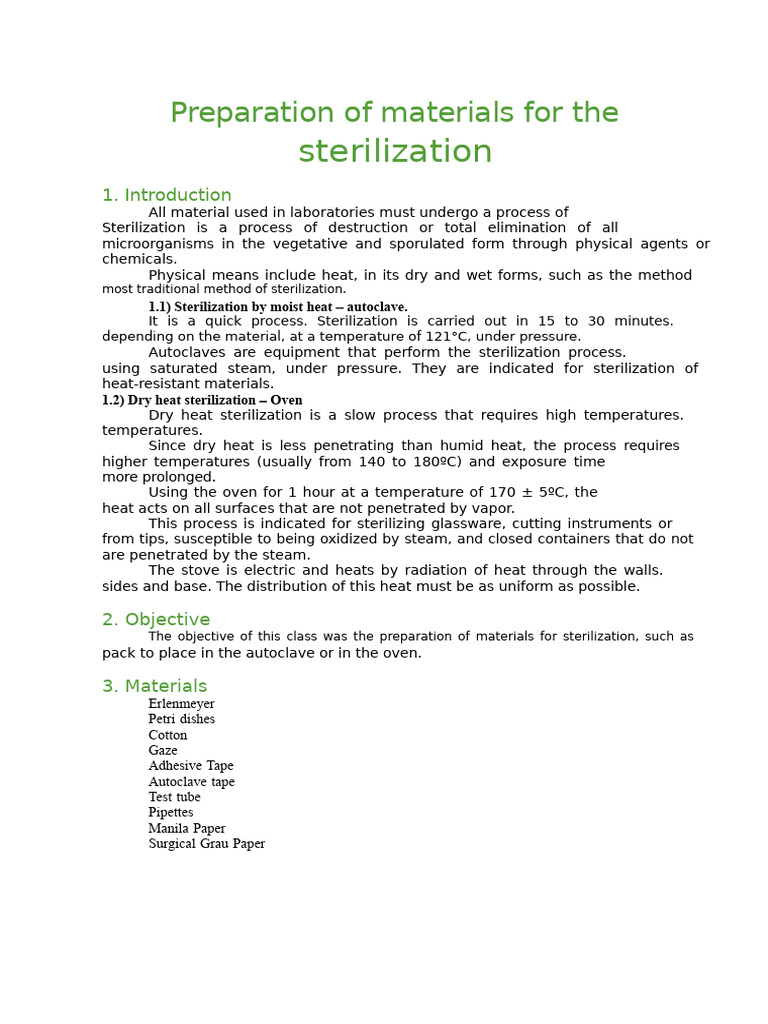 Sterilization Material Preparation Guide | PDF | Sterilization ...