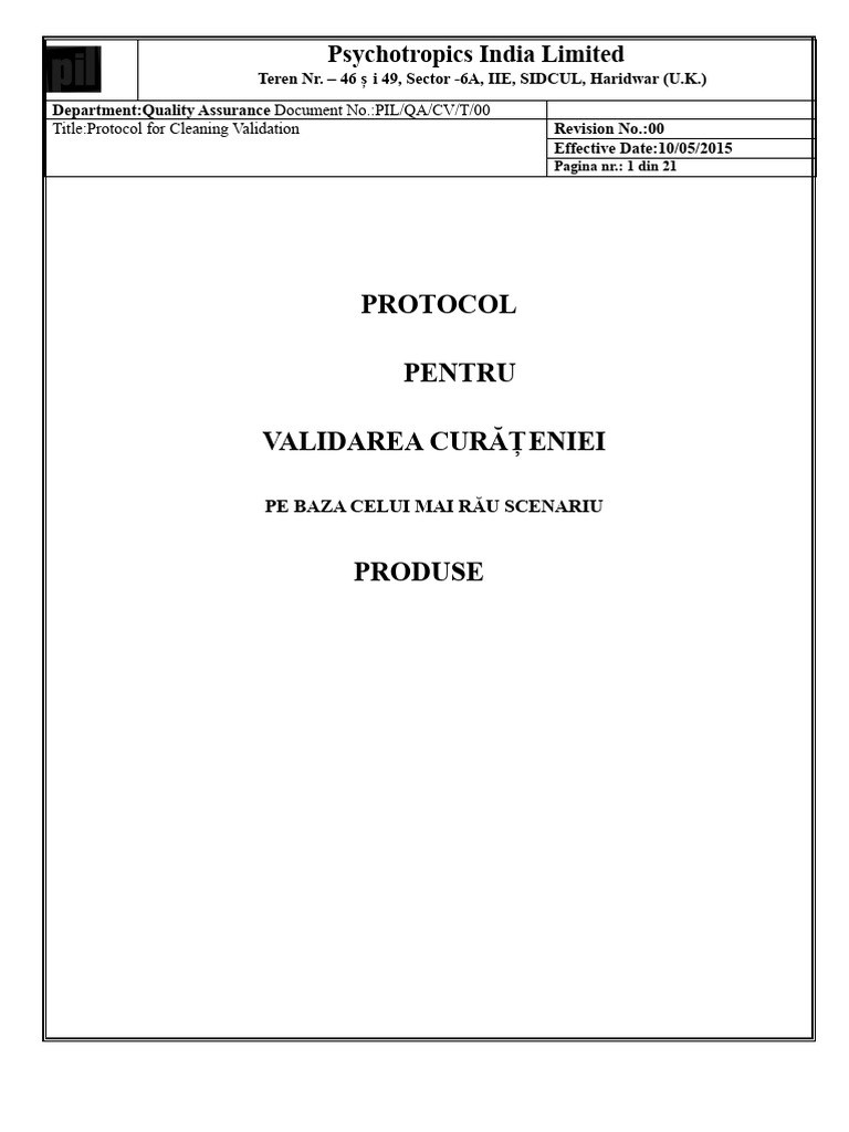 Protocol de Validare A Curățeniei | PDF