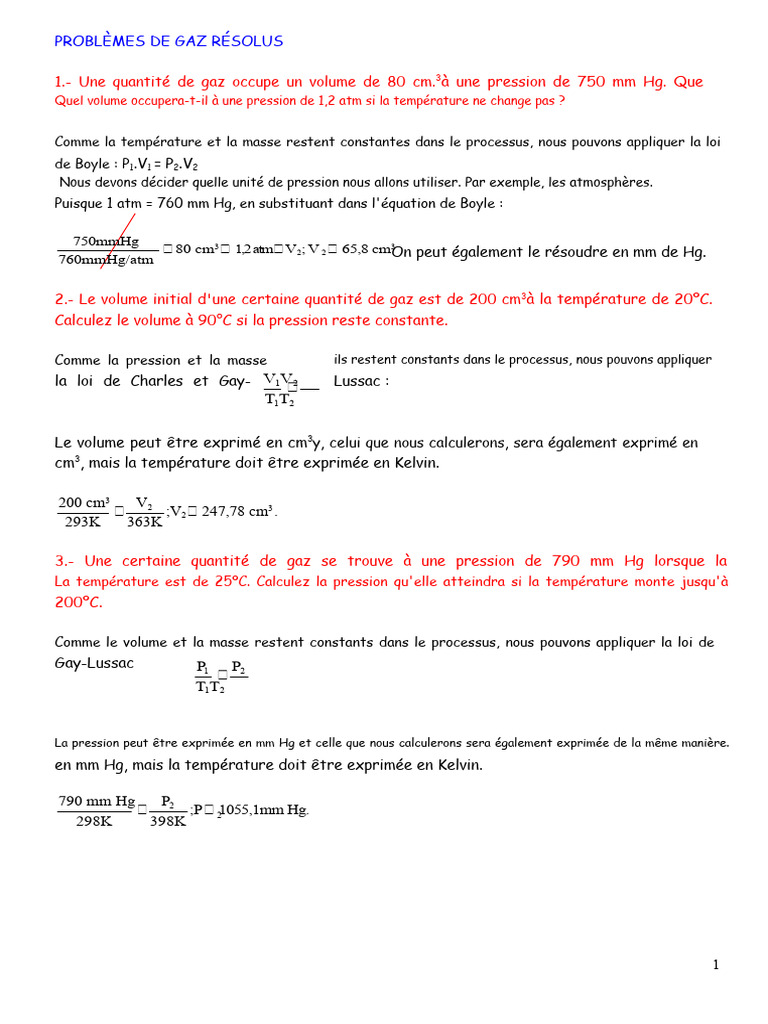 Calculs de gaz : lois et applications | PDF | Pression | Physique ...