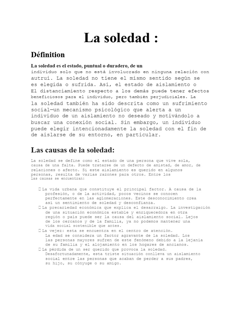 Causas y Consecuencias de la Soledad | PDF | Soledad | Las emociones