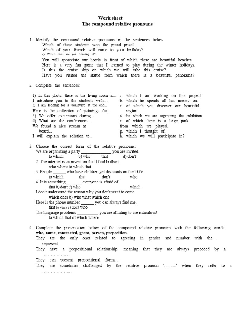 Compound Relative Pronouns Worksheet | PDF | Linguistic Morphology ...