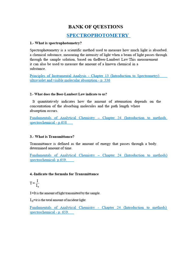 Spectrophotometry Questions | PDF | Spectrophotometry | Absorption ...