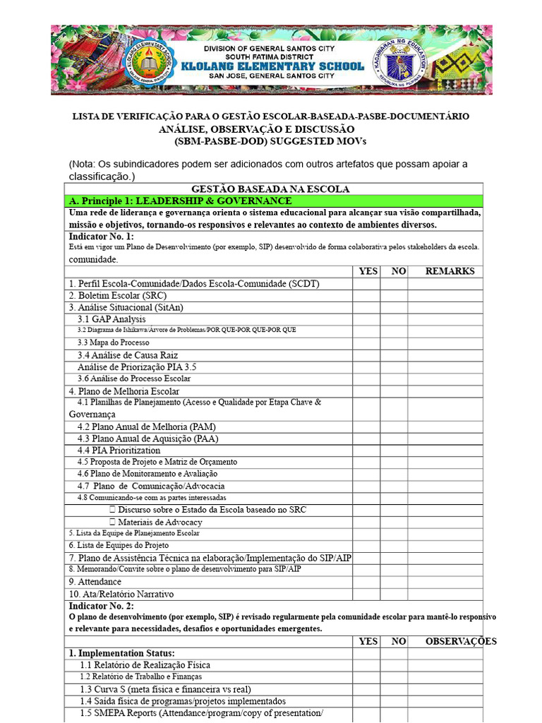 Checklist para Gestão Escolar PASBE | PDF | Governança | Aprendizado