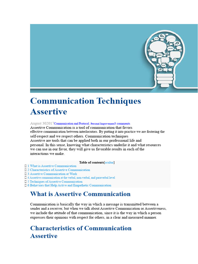 Assertive Communication Techniques Guide | PDF | Communication ...