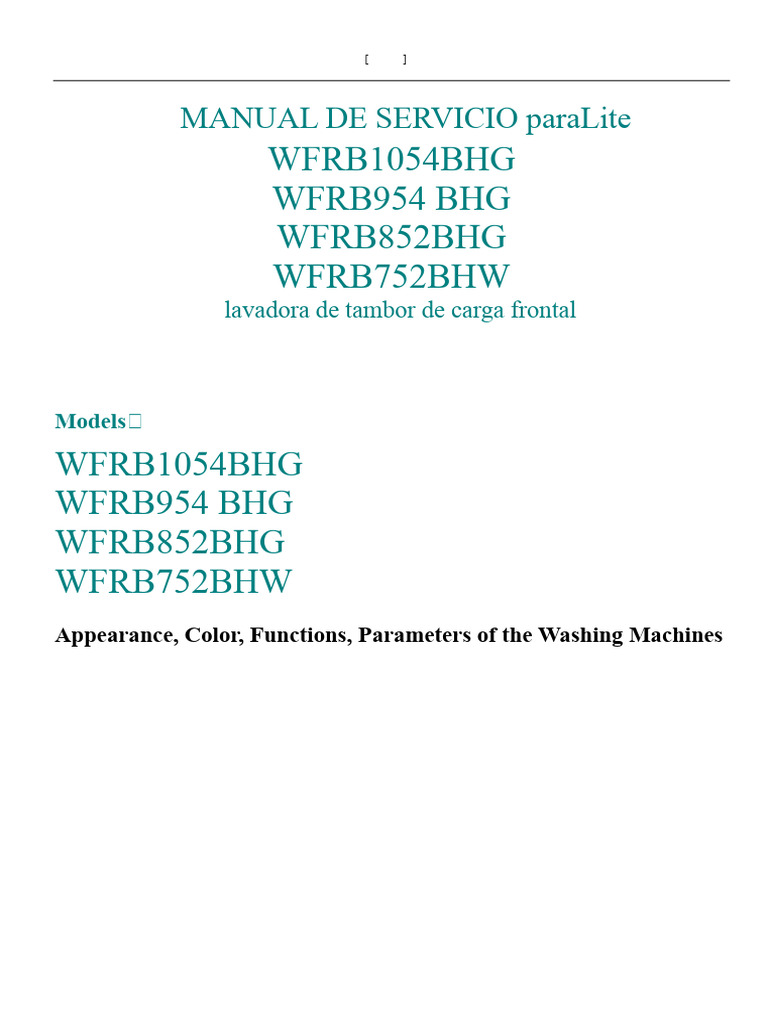 Manual de Servicio Lavadoras WFRB | PDF | Lavadora | Agua
