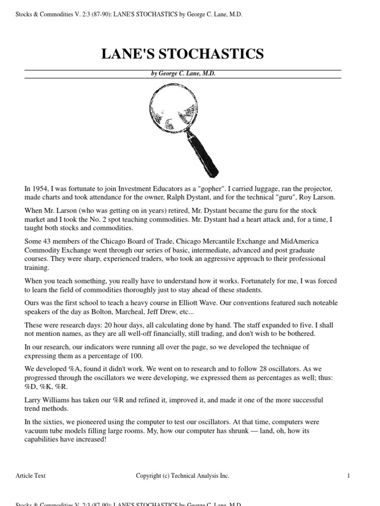 George C Lane - LANE Stochastics | PDF | Market Trend | Technical Analysis