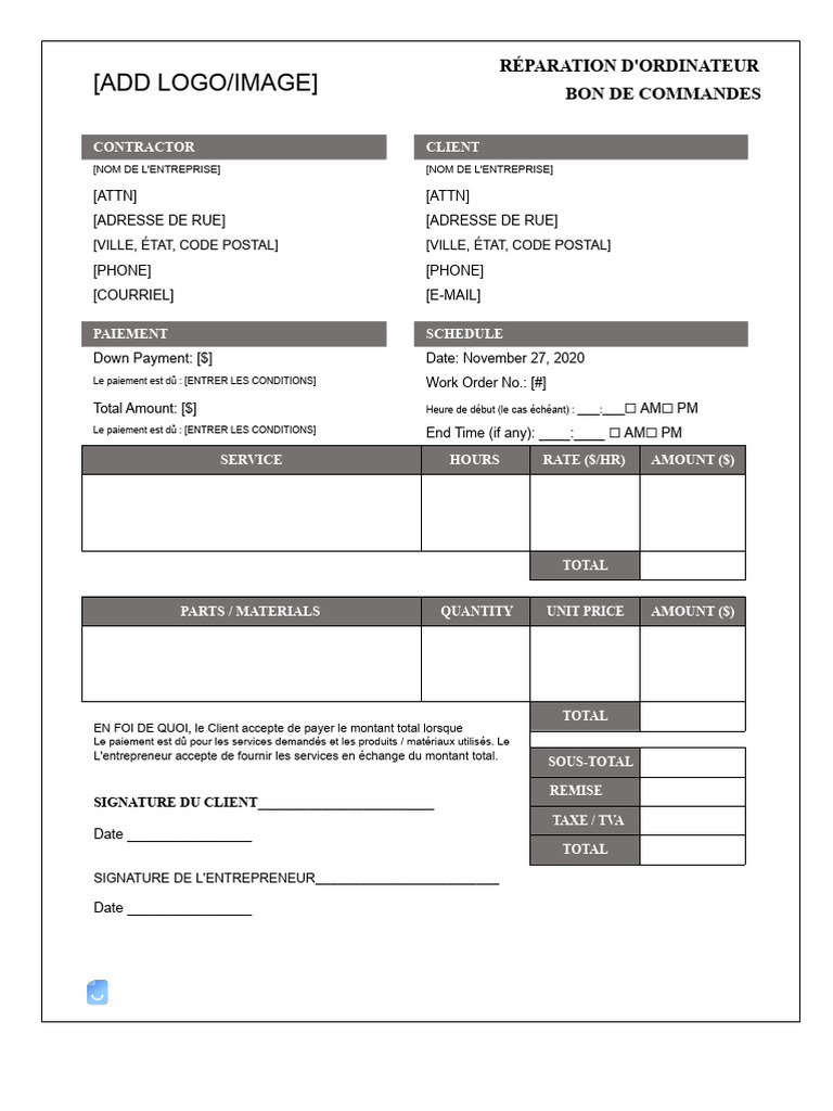 Bon de commande pour réparation d'ordinateur | PDF | Économie | Business