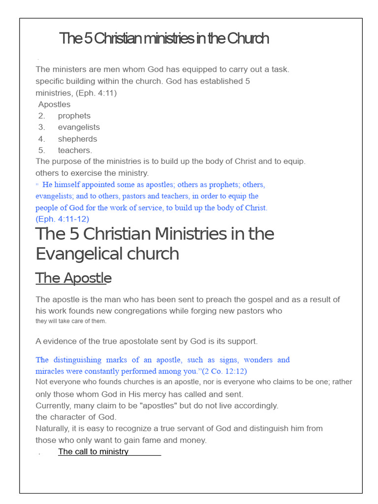 5 Key Christian Ministries Explained | PDF | Apostle | Prophecy