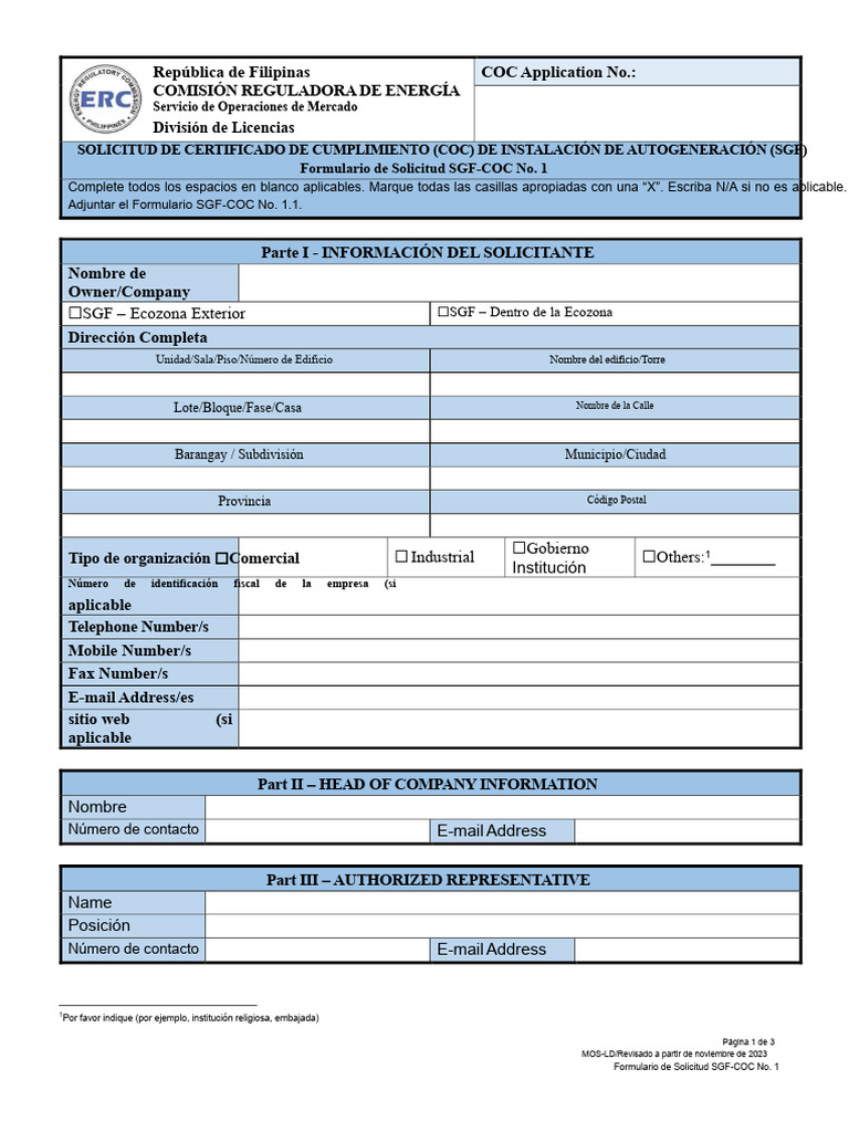 Formulario 1.0 Del ERC SGF 2023 | PDF