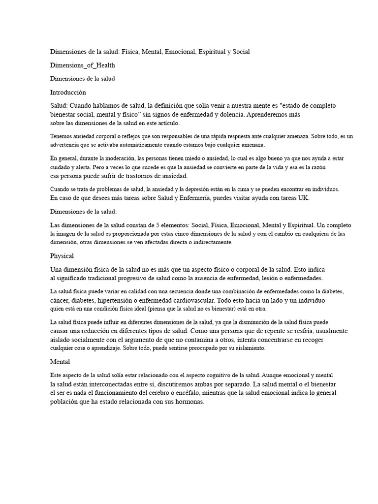 Dimensiones de la Salud: Guía Completa | PDF | Salud mental | Las emociones