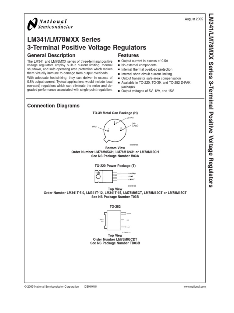 7805 Regulator Datasheet | PDF