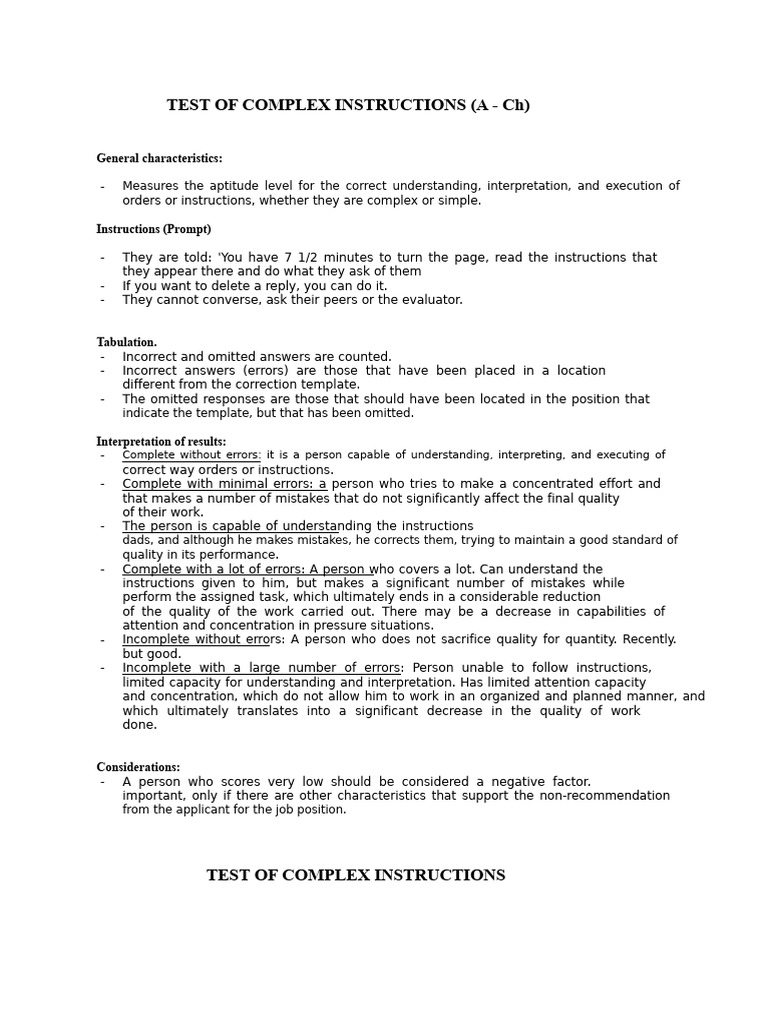 Complex Instructions Aptitude Test | PDF | Cognition