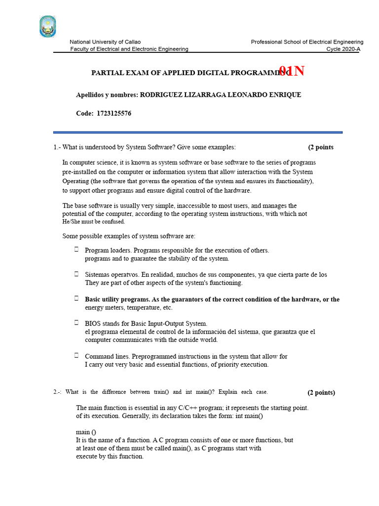 Applied Digital Programming Exam 2020-A | PDF | Software | Computer ...