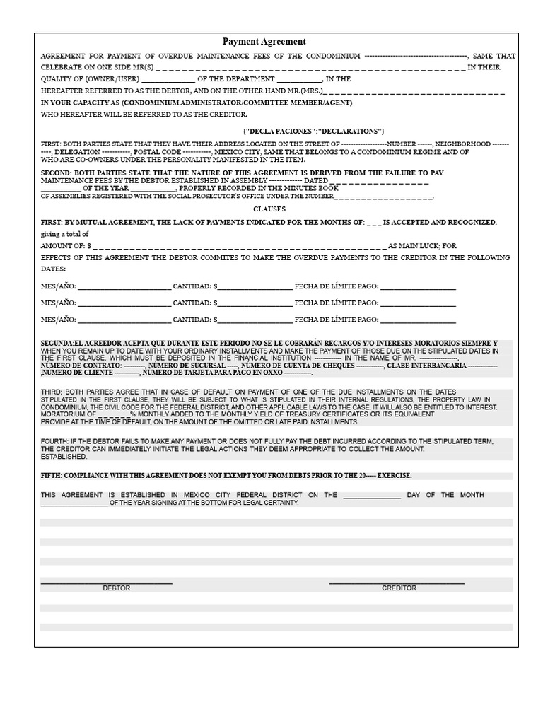 Payment Agreement Form PDF | PDF | Debt | Debtor