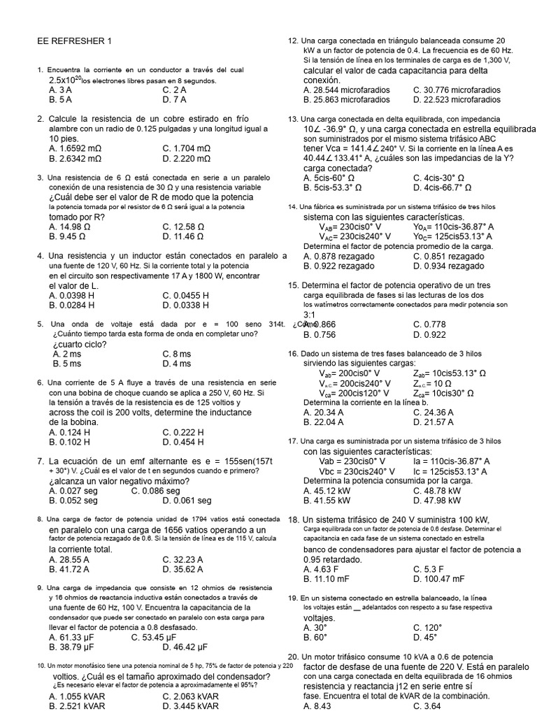 Refresher de EE 1 | PDF | Energia electrica | Resistencia Eléctrica y ...