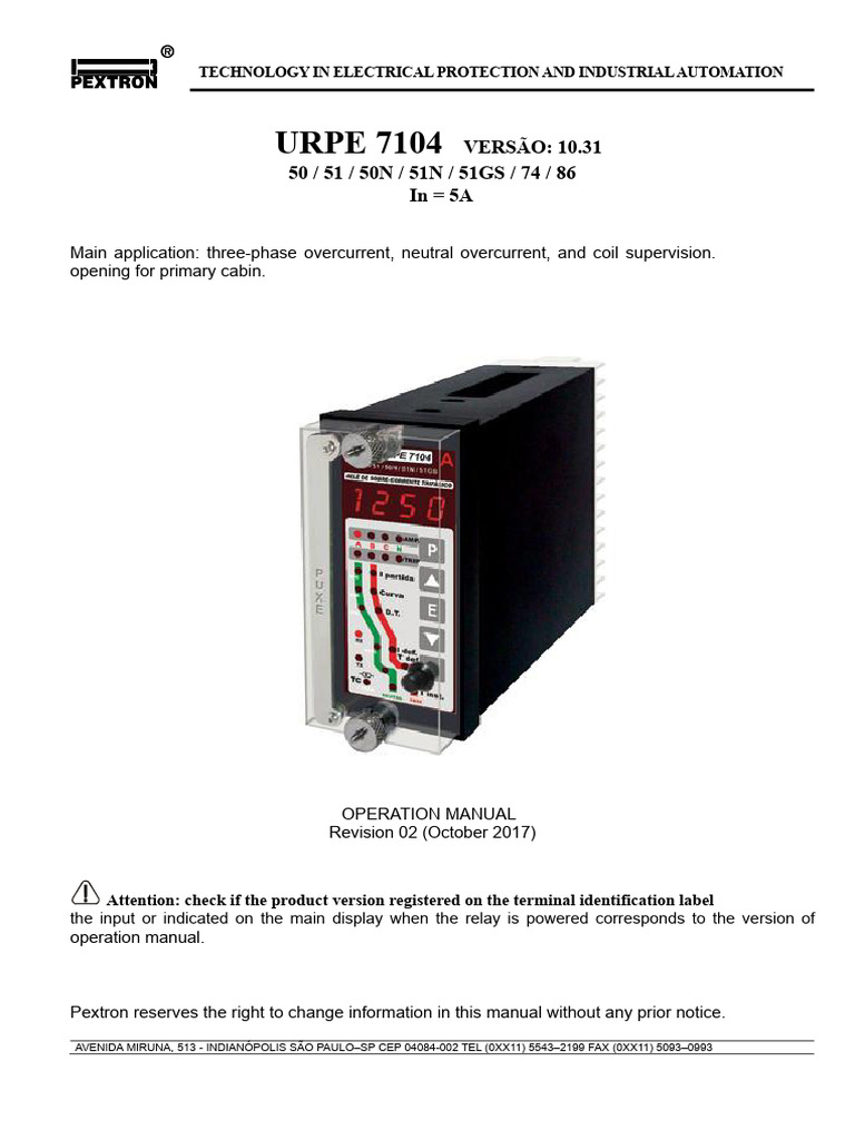 URPE 7104 Operation Manual Overview | PDF | Relay | Alternating Current