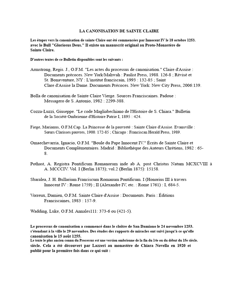 Canonisation de Sainte Claire d'Assise | PDF | Saints chrétiens ...