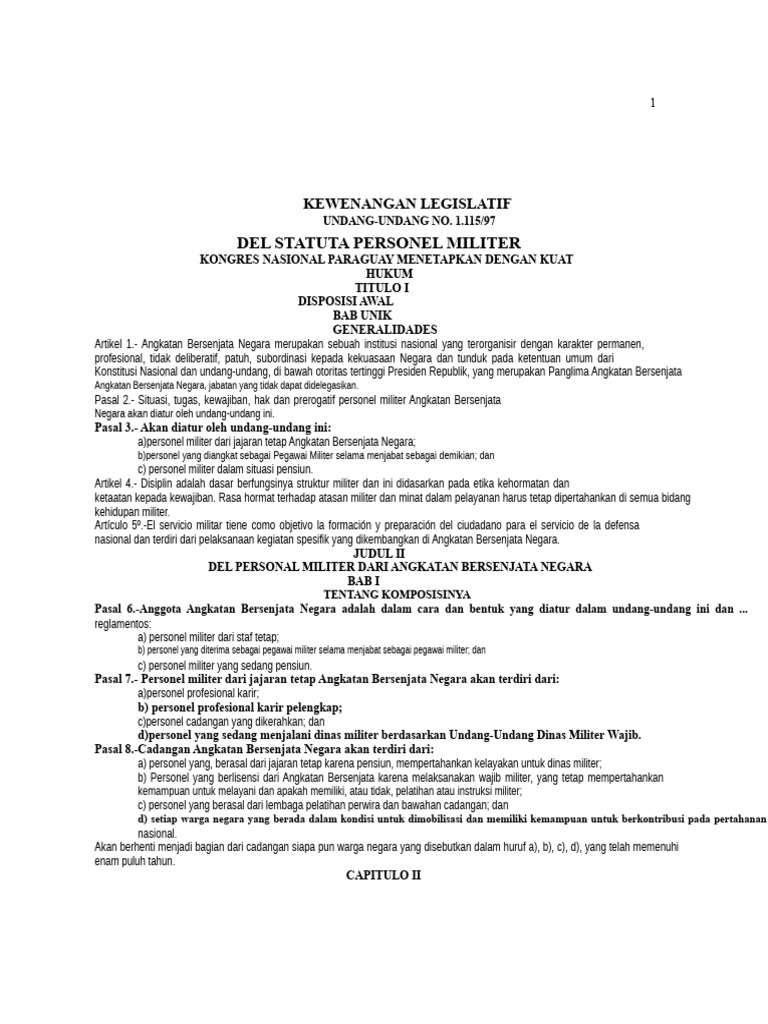 UNDANG-UNDANG 1115 Tahun 97 Statuta Personel Militer | PDF