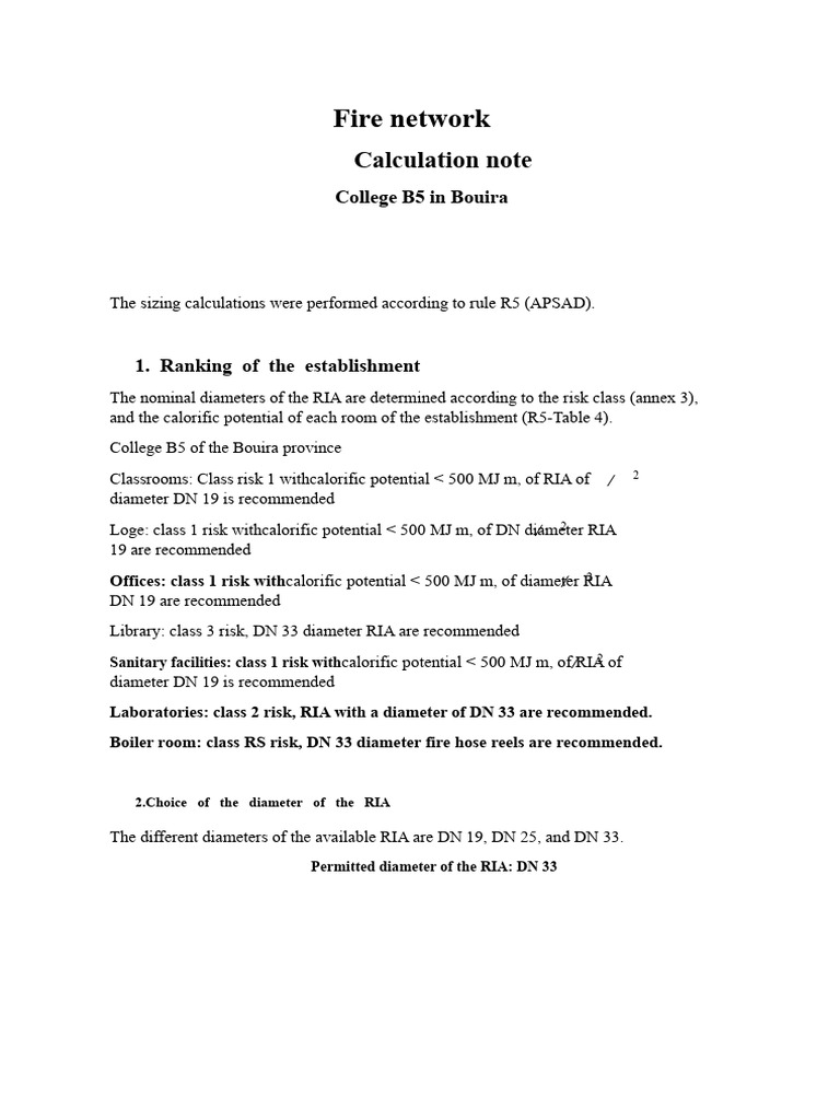 Fire Network Sizing for College B5 Bouira | PDF