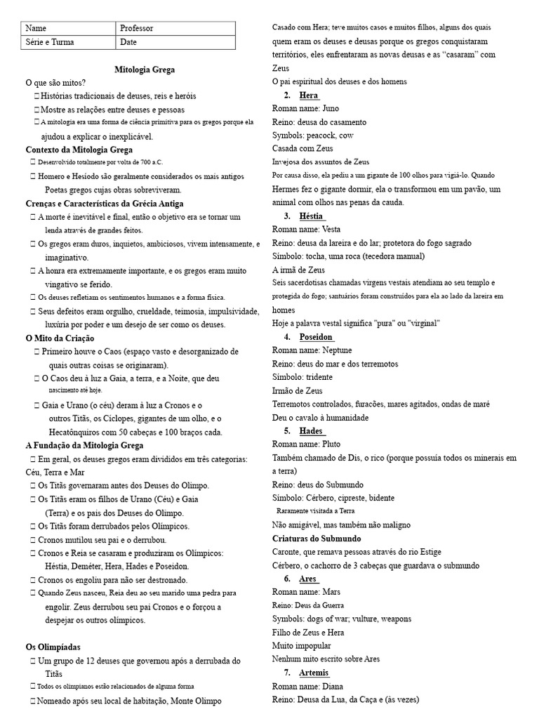 Mitologia Grega | PDF | Mitologia grega | Hera