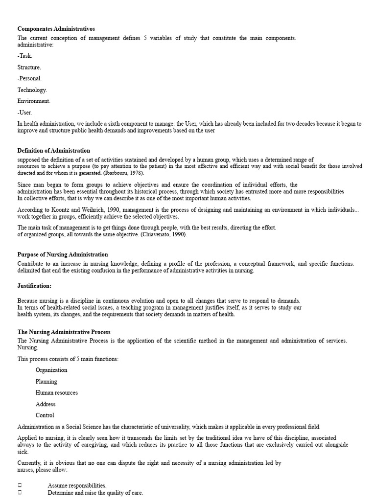 Administrative Components | PDF | Nursing | Health Care