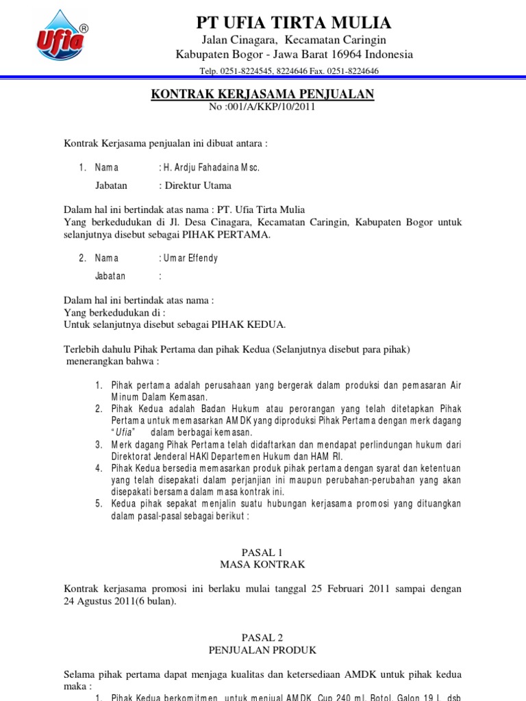 perusahaan mou pdf Kerja Baru Effendy Dgn MOU H Umar PT Mitra UFIA