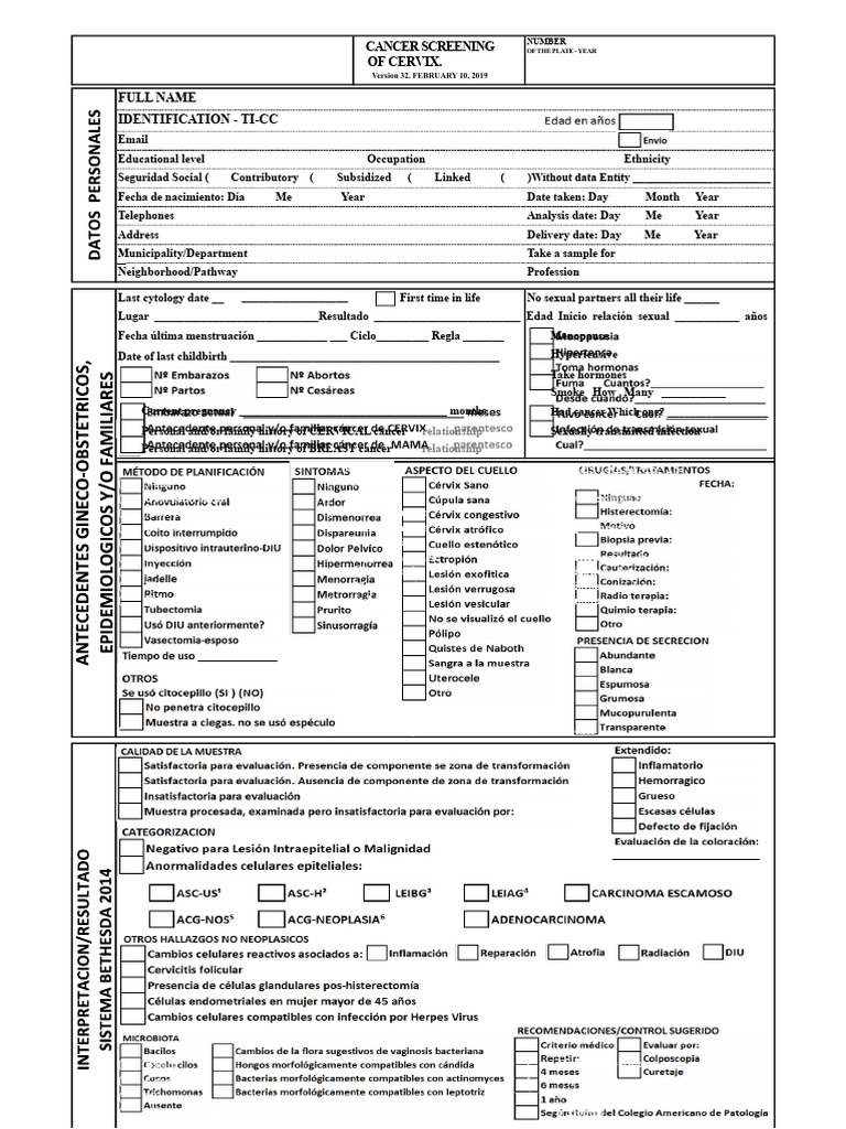 CYTOLOGY SAMPLING FORMAT Version 32-2019 PDF | PDF | Cervical Cancer ...